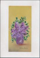 Stefan Grecu (?-?): Virágcsendélet. Pasztell, tus, papír, jelzett, paszpartuban, 20x10 cm