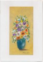 Stefan Grecu (?-?): Virágcsendélet. Pasztell, tus, papír, jelzett, paszpartuban, 20x10 cm