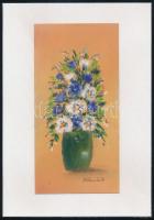 Stefan Grecu (?-?): Virágcsendélet. Pasztell, tus, papír, jelzett, paszpartuban, 20x10 cm