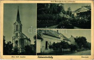 1943 Büdszentmihály (Tiszavasvári), Római katolikus templom, utca, Gróf Dessewffy kastély parkja (EK)