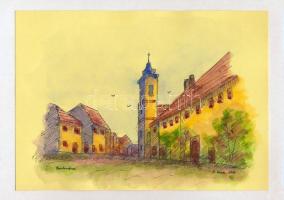 Stefan Grecu (?-?): Szentendre. Pasztell, tus, papír, jelzett, paszpartuban, 14,5x21 cm