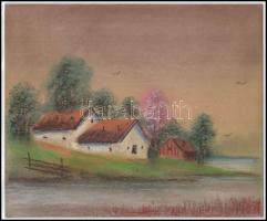 Stefan Grecu (?-?): Házak. Pasztell, tus, papír, jelzett, paszpartuban, 19x23 cm