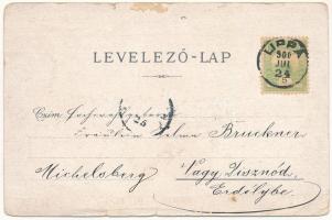 1900 Lippa, Lipova; Fő utca, Grósz Nővérek üzlete, piac / main street, shops, market (szakadások / t...