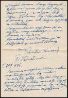 cca 1917-1960 2 db levél: cca 1960 Sárdy Brutus (1892-1970) restaurátornak küldött levél, amelyben P...