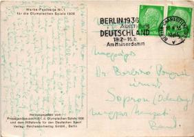 1936 Werbe Postkarte Nr. 1. für die Olympischen Spiele, Berlin. Olympiaglocke / Summer Olympics in B...