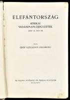 Széchényi Zsigmond: Elefántország. Afrikai vadásznaplójegyzetek. (1932-33,1933-34.)  Bp., [1934], Dr. Vajna György és Társa (Athenaeum-ny.), 260+(12) p. + 1 térkép. Első kiadás. Számos fekete-fehér fotóval illusztrálva. Kiadói egészvászon-kötés, kissé foltos, kopottas borítóval, kissé sérült fűzéssel, helyenként kissé foltos lapokkal, ex libris-szel.