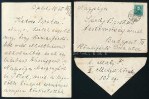 cca 1933-35 2 db Maly Ferenc által Sárdy Brutus (1892-1970) restaurátornak küldött levél, az egyikben a Rómaifürdőről való elköltözését taglalja.