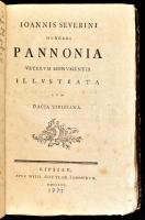 Severini János (1716-1789) történész, tanár 2 műve:   Ioannis Severini Hungari Pannonia veterum monumentis illustrata cum Dacia Tibissana. Lipsiae, 1770, Apud Wilh. Gottlob. Sommerum, 2+8 sztl. lev. +379+1 p.+2 sztl. lev. Latin nyelven. Korabeli kartonált papírkötés, az első két levélen kézírásos bejegyzéssel, foxing foltos lapokkal.;   Ioannis Severini Fundamenta Historiae Civilis, ab orbe condito, ad nostram aetatem deductae, usibus tyronum accomodata, cum appendice geographica. Posonii, 1773., Impensis Ioannis Michaelis Lander, 126 p. Latin nyelven. Félbőr-kötésben, kopott, foltos borítóval, foltos címlappal, néhány lapon bejelöléssel, a lapok egy részén szúette lyukakkal.