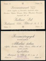 1915 Bp., Kellner Pál perzsaszőnyeg-kereskedő 2 db reklámlapja, hátoldalukon saját kezűleg írt nyugtájával, az egyik középen hajtott, 14x9 cm