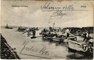 1913 Siófok, Halászok indulása. Elkán Ármin kiadása (fa)