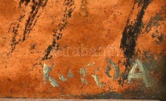 Olvashatatlan jelzéssel: Cigarettázó. Olaj, karton. Dekoratív, kissé sérült fakeretben. 24,5×17,5 cm