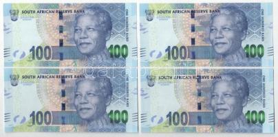 Dél-Afrika DN (2014) 100R (4db) közeli sorszámok T:UNC,AU South Africa ND (2014) 100 Rand (4pcs) close serials C:UNC,AU