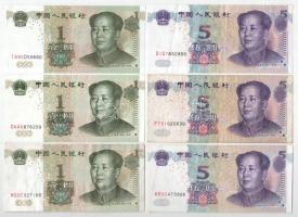 Kína 1999. 1Y (3db) + 2005. 5Y (3db) T:F China 1999. 1 Yuan (3pcs) + 2005. 5 Yuan (3pcs) C:F