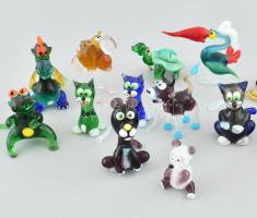 Muránói vegyes üveg állatfigurák, néhány darabon kis sérülés, kopásokkal, m: 3-10 cm