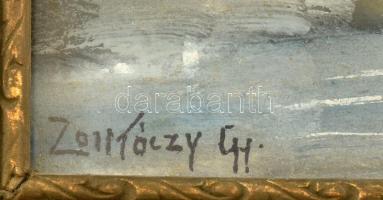 Zorkóczy Gy. jelzéssel: Park. Tempera, karton. 22x30 cm. Üvegezett fakeretben