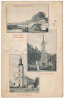1909 Uszód (Kalocsa), Római katolikus és református templom, Duna és hajóállomás (EK)