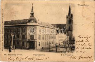 1903 Keszthely, Főgimnázium, Szt. Háromság szobra, R. k. Templom. Kiadja Mérei Ignácz (EK)