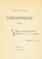 Kopányi György: Garabonciás. Versek. A szerző által DEDIKÁLT példány. Pécs, 1945., Műhely, 64 p. Kia...