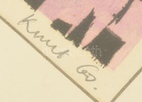 Kunt Ernő (1920-1994): Csendélet. Színes linómetszet, papír, jelzett. Üvegezett fakeretben, 44,5×18 ...