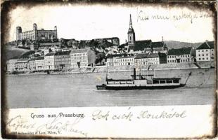 1902 Pozsony, Pressburg, Bratislava; vár, gőzhajó / castle, steamship. Schneider & Lux (kopott sarkak / worn corners)
