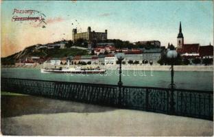 1911 Pozsony, Pressburg, Bratislava; vár, gőzhajó / castle, steamship (ázott / wet damage)