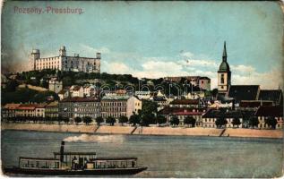 1906 Pozsony, Pressburg, Bratislava; vár, gőzhajó / castle, steamship (kopott sarkak / worn corners)