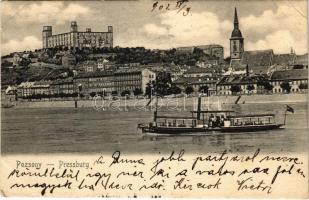 1902 Pozsony, Pressburg, Bratislava; vár, gőzhajó / castle, steamship (EB)