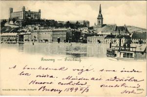 1899 (Vorläufer) Pozsony, Pressburg, Bratislava; vár, gőzhajó. Schmidt Edgar kiadása / castle, steamship