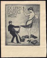 Bajor Ágost (1892-1958): Ex libris Emerici Weisz. Rézkarc, papír, jelzett, 12×10 cm