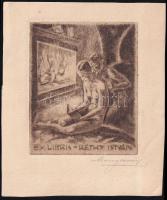 Menyhárt József (1901-1976): Ex libris Réthy István. Rézkarc, papír, jelzett, 12×10 cm