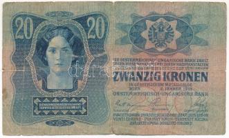 1913. 20K piros "MAGYARORSZÁG" felülbélyegzéssel T:VG ragasztott