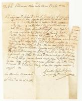 1803 Janoviczky Ferenc pásztói plébános levele Makári László (Ladislao Makári) fiscalis úr részére, kondások által elkövetett lopások tárgyában; címeres viaszpecséttel, kisebb (szöveget érintő) hiánnyal