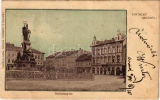 1900 Arad, Szabadság tér, Vértanú szobor, üzletek. Lengyel L. műintézete kiadása / square, monument, statue, shops (fl)