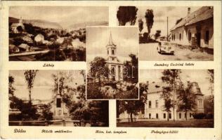 1948 Dédes (Dédestapolcsány), látkép, Hősök szobra, emlékmű, Római katolikus templom, Pedagógus üdülő, Szendrey Endréné üzlete, automobil (fa)