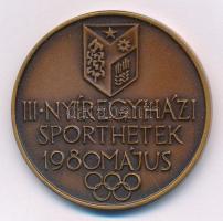 Tóth Sándor (1933-2019) 1980. Nyíregyházi Sporthetek 1980 május kétoldalas bronz emlékérem (42,5mm) T:AU