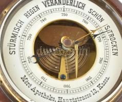 Lufft Barométer, "Mérö Apotheke, Hauptstrasse 13, Kassa" felirattal, mahagóni test, jelzés...