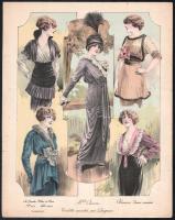 4 db Les Grandes Modes de Paris (női divatkép), 1910 körül. Színes litográfia, papír, jelzés nélkül. Részben kissé foltos és kissé sérült. 34,5x27 cm.