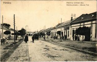 1921 Párkány, Stúrovo; Rákóczy út felső része, Kereskedelmi részvénytársaság. Gondos nyomda kiadása / street, Trading joint stock company (fl)