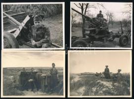 cca 1942 Katonai életképek, légvédelmi löveg, katonai vonat, kiégett vasúti szerelvény, stb., 13 db fotó, némelyik felületén törésnyom, 9×12 cm