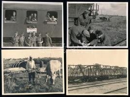 cca 1942 Katonai életképek, légvédelmi löveg, katonai vonat, kiégett vasúti szerelvény, stb., 13 db ...
