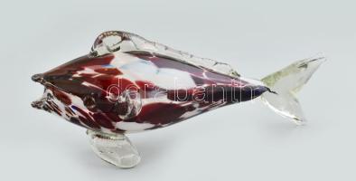 Murano üveg hal, hibátlan, jelzés nélkül, anyagában színezett, h: 24 cm