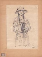 Márton Lajos (1891-1953): Lány, ceruza, papír, jelzett, papírra ragasztva, 15,5×11 cm