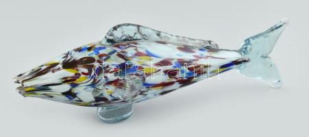 Murano üveg hal, hibátlan, jelzés nélkül, anyagában színezett, h: 27,5 cm