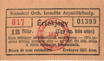 5db klf izraelita értékjegy, vágatási bárca, női imaszék bérlet 1920-tól