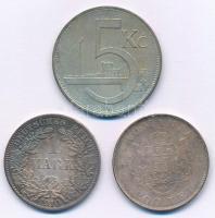 3db-os vegyes Ag érmetétel, közte Csehszlovákia 1929. 5K Ag + Német Birodalom 1910A 1M Ag + Románia ...