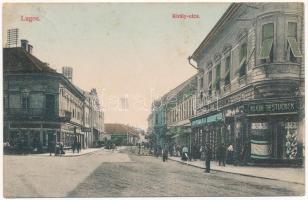 1913 Lugos, Lugoj; Király utca, Klein testvérek, Schönborn Félix, Grosz üzlete / street, shops (EK)