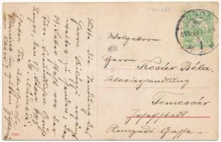 1913 Lugos, Lugoj; Király utca, Klein testvérek, Schönborn Félix, Grosz üzlete / street, shops (EK)