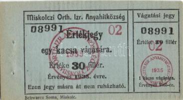 5db klf izraelita értékjegy, vágatási bárca, férfi imaszék bérlet 1924-től