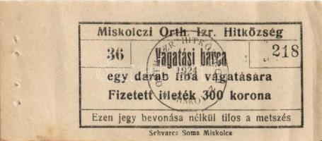 5db klf izraelita értékjegy, vágatási bárca, férfi imaszék bérlet 1924-től