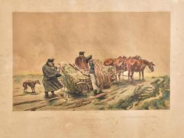 Zivatar, 1861. Színezett litográfia, papír, jelzett a metszeten (B. Bachmann-Hohmann 1861), Magyarországi képek (Bilder aus Ungarn), foltos, 23,5x37 cm